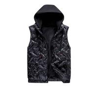 Gilet in softshell da uomo con cappuccio, leggero, comodo, con chiusura lampo, senza maniche, per la transizione, per le escursioni, per le attività all'aria aperta, Nero , 4XL