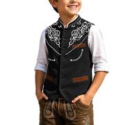 Gilet in velluto a coste comodo per ragazzi - Capospalla autunnale leggero, cappotto senza maniche perfetto per le feste e i festival della birra. (Black #2, 6-7 Years)