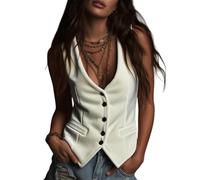 Gilet in Velluto Retrò da Donna - Gilet Costume Elegante con Profondo Scollo a V e Bottoni - Moda Femminile, Stile Casual e Chic (White,M)