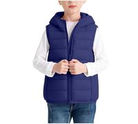 Gilet Invernale da Bambino con Cappuccio Cappotto Impermeabile Autunnale Ragazzo Ragazza Caldo Giubbotto Antivento Inverno Bambini Casual Giacca con Zip Piumino Senza Maniche in Cotone per 3-14 Anni