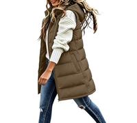 Gilet invernale da donna con cappuccio, caldo, senza maniche, con cappuccio | Gilet lungo per le donne con cappuccio senza maniche design estesa lunghezza calda inverno zip up piumino capispalla adatto