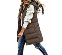 Gilet invernale da donna con cappuccio, caldo, senza maniche, con cappuccio | Gilet lungo per le donne con cappuccio senza maniche design estesa lunghezza calda inverno zip up piumino capispalla adatto
