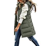 Gilet invernale da donna con cappuccio, caldo, senza maniche, con cappuccio | Gilet lungo per le donne con cappuccio senza maniche design estesa lunghezza calda inverno zip up piumino capispalla adatto