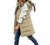 Gilet invernale da donna con cappuccio, caldo, senza maniche, con cappuccio | Gilet lungo per le donne con cappuccio senza maniche design estesa lunghezza calda inverno zip up piumino capispalla adatto
