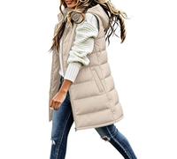 Gilet invernale da donna con cappuccio, caldo, senza maniche, con cappuccio | Gilet lungo per le donne con cappuccio senza maniche design estesa lunghezza calda inverno zip up piumino capispalla adatto