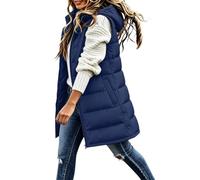Gilet invernale da donna con cappuccio, caldo, senza maniche, con cappuccio | Gilet lungo per le donne con cappuccio senza maniche design estesa lunghezza calda inverno zip up piumino capispalla adatto
