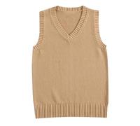 Gilet invernale da donna, oversize, caldo, scollo a V, senza maniche, in tinta unita, comodo, morbido, lavorato a maglia, per il tempo libero, O kaki, M