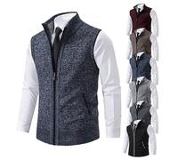 Gilet invernale da uomo, gilet da uomo, gilet lavorato a maglia, cardigan senza maniche con colletto rialzato, giacca senza maniche, adatto per ciclismo, corsa, escursionismo (M,Blau)