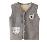 Gilet invernale per bambini, per le mezze stagioni, con bottoni, foderato, in pile, leggero, a righe, per il tempo libero, con scollo a V, per tutti i giorni, comodo, grigio., 90