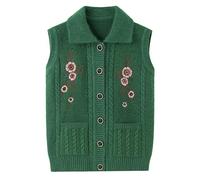 Gilet invernale ricamato del cardigan delle donne anziane della nonna della maglia del maglione delle donne di mezza età, Verde, XXXL