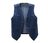 Gilet Jeans,Giacca Denim Donna Gilet per Vintage Gilet di Jeans da Donna Senza Maniche Giacca Jeans Capispalla,Giacchino Corto,Giacca Donna Antivento Leggera,Gilet Moto,Camicia (Dark Blue, XXXL)