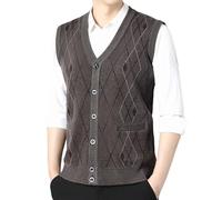 Gilet lavorato a maglia da uomo, con scollo a V, morbido, comodo, senza maniche, vestibilità regolare, caldo, comodo, gilet invernale tagliato vicino al corpo, marrone, L
