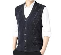 Gilet lavorato a maglia da uomo, con scollo a V, morbido, comodo, senza maniche, vestibilità regolare, caldo, comodo, gilet invernale tagliato vicino al corpo, grigio scuro, L