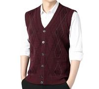 Gilet lavorato a maglia da uomo, con scollo a V, morbido, comodo, senza maniche, vestibilità regolare, caldo, comodo, gilet invernale tagliato vicino al corpo, Colore: rosso, L