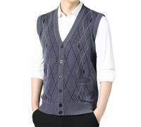 Gilet lavorato a maglia da uomo, con scollo a V, morbido, comodo, senza maniche, vestibilità regolare, caldo, comodo, gilet invernale tagliato vicino al corpo, grigio chiaro, L