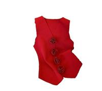 Gilet lavorato a maglia per le donne con scollo a V monopetto maglione senza maniche gilet femminile, Rosso, Taglia unica