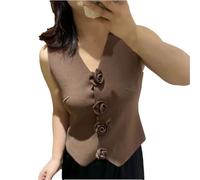 Gilet lavorato a maglia per le donne con scollo a V monopetto maglione senza maniche gilet femminile, Caff, Taglia unica