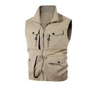 gilet lavoro uomo sottile Giacca leggera senza maniche con gilet casual con tasche multiple e colletto rialzato per l'uso quotidiano per casa all'aperto escursioni primavera ed estate (Khaki XXXXL)