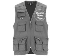 Gilet leggero Multi Tasca per Lavoro, Caccia e Pesca, Trekking, Personalizzabile con Ricamo o Stampa (GRIGIO, XXL)