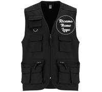 Gilet leggero Multi Tasca per Lavoro, Caccia e Pesca, Trekking, Personalizzabile con Ricamo o Stampa (NERO, XXL)
