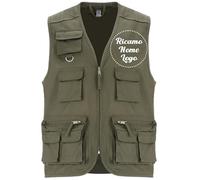 Gilet leggero Multitasche per Lavoro, Caccia e Pesca, Trekking, Personalizzabile con Ricamo (VERDE MILITARE, L)