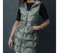 Gilet lungo da donna con cappuccio e trapuntato, perfetto per l'autunno e l'inverno, con cerniera e pratiche tasche. Elegante e comodo, un must-have per l'uso quotidiano e lo stile urbano. Questo gile