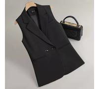 Gilet Lungo Doppiopetto Elegante Senza Maniche Da Donna Nero Chic CF47064