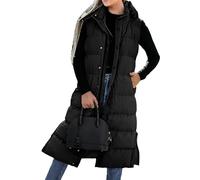 Gilet lungo imbottito da donna, gilet trapuntato, giacca imbottita con cappuccio, giacca invernale con cerniera, senza maniche, cappotto spesso e dalla vestibilità comoda