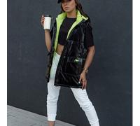 Gilet lungo trapuntato con cappuccio da donna, un gilet leggero e comodo per tutti i giorni con pratiche tasche, è il perfetto capospalla moderno per l'autunno e la primavera, uno strato elegante e pr