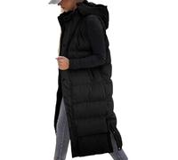 Gilet lungo trapuntato da donna con cappuccio senza maniche Puffer gilet button down cappotto invernale imbottito gilet termico giacca alla moda con cappuccio piumino gilet donna, Nero , S