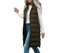 Gilet lungo trapuntato senza maniche da donna leggero con cerniera imbottita gilet trapuntato gilet con cappuccio comodo casual tinta unita gilet piumino da donna giacca lunga senza maniche, Verde, S