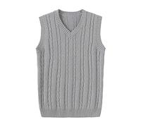 Gilet Maglione da Uomo con Scollo V Pullover in Maglia di Lana Lavorato Classico Maglioncino Smanicato Casual Senza Maniche Panciotto Canotte Autunno Inverno Caldo Cotone Sweater