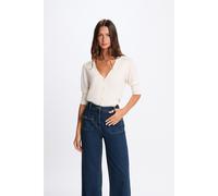 Gilet maniche lunghe con collo a V Bianco S Tinta unita