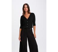 Gilet maniche lunghe con collo a V Nero S Tinta unita