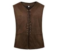 Gilet medievale da uomo, vintage, rinascimentale, con scollo a V, con lacci, con coulisse, costume da pirata, senza maniche, stile steampunk, gotico, vittoriano, in pelle scamosciata, per Halloween