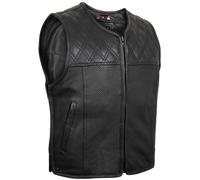 Gilet Moto Uomo Vera Pelle Perforata Diamond Hunter Club Biker Nero Espandibile