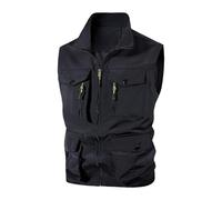 gilet multitasche uomo trekking Giacca leggera senza maniche con casual con tasche multiple e colletto rialzato per l'uso quotidiano per casa all'aperto escursioni primavera ed estate (Black XXXL)