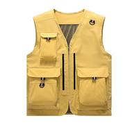 Gilet Multiuso Da Uomo, Gilet Da Pesca Leggero Multitasche Senza Maniche In Rete Traspirante Da Uomo, Giacca Con Cerniera Per Foto Di Viaggio E Lavoro All'aperto Estivo, Per Caccia(Yellow,3XL)