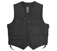Gilet Pelle Classico Lacci Lato Foderato Bottoni Tasche Esterne Interne Nero 3XL