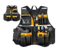 Gilet per attrezzi da falegnameria, 62 x 60 x 1 cm, giacca da lavoro con tasche multiple, in tessuto Oxford, da uomo, con cinghie regolabili, con tasca per riparazioni domestiche, Giallo, Refer to