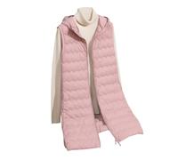 Gilet Piumino Donna Leggero Lungo Gilet Trapuntato con Cappuccio Giubbotto Imbottito smanicato Invernale Giubbino smanicato Giacca Imbottiti Piumini senza Maniche Donna Piuma Taglie Forti Rosa L