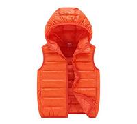 Gilet Piumino Senza Maniche Smanicato Bambino con Cappuccio Cappotto Imbottito Smanicato Piumini Leggero Bambini Bambina Invernale Giubbotto Gilet Ragazzi Ragazze 3-15 Anni (Orange, 6-8 Years)