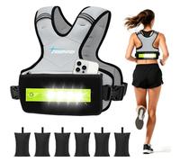 Gilet ponderato regolabile per donne e uomini, 5,4-8,2 kg, con strisce luminose a LED, gilet con 6 pesi Ironsand e tasca con cerniera per allenamento della forza, passeggiate, corsa, grigio