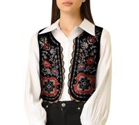 Gilet ricamato, floreale, senza maniche sul davanti, cardigan vintage Boho da donna