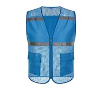 Gilet riflettente ad alta visibilità in rete, gilet di sicurezza con cerniera multitasche for abbigliamento da lavoro da uomo e da donna, attrezzatura riflettente resistente(Blauw,M)