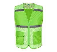 Gilet riflettente ad alta visibilità in rete, gilet di sicurezza con cerniera multitasche for abbigliamento da lavoro da uomo e da donna, attrezzatura riflettente resistente(Groen,M)