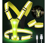 Gilet Riflettente di Sicurezza a LED - Giubbotto di avvertimento per Adulti/Bambini con 2 bande riflettenti, giubbotto per riflettore bicicletta regolabile per jogging, Corsa, Running, Ciclismo