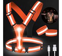 Gilet Riflettente di Sicurezza a LED - Giubbotto di avvertimento per Adulti/Bambini con 2 bande riflettenti, giubbotto per riflettore bicicletta regolabile per jogging, Corsa, Running, Ciclismo