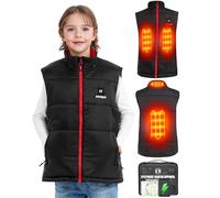 Gilet riscaldabile per bambini con power bank, 10000 mAh, 7,4 V, per ragazzi e ragazze, gilet riscaldabile, per sci con 3 zone di riscaldamento e 3 livelli di temperatura, Colore: rosso, 130