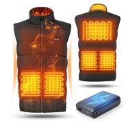Gilet Riscaldato per Uomo e Donna, Doppi Comandi, 3 Impostazioni di Temperatura e 6 Zone di Riscaldamento, Tessuto Antivento e Impermeabile, Power Bank da 16000 mAh, Adatto per Escursionismo e sci